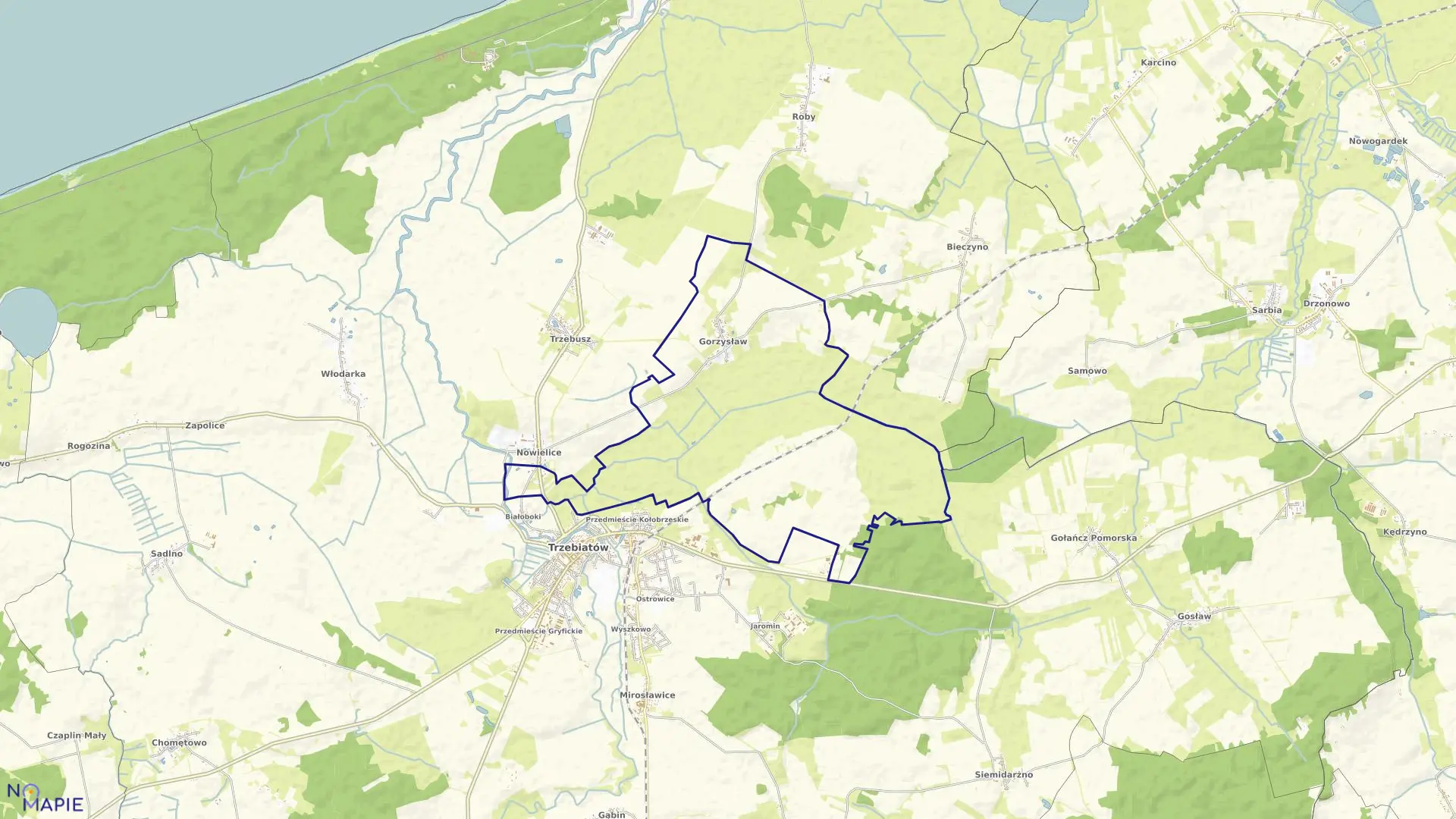 Mapa obrębu Gorzysław w gminie Trzebiatów