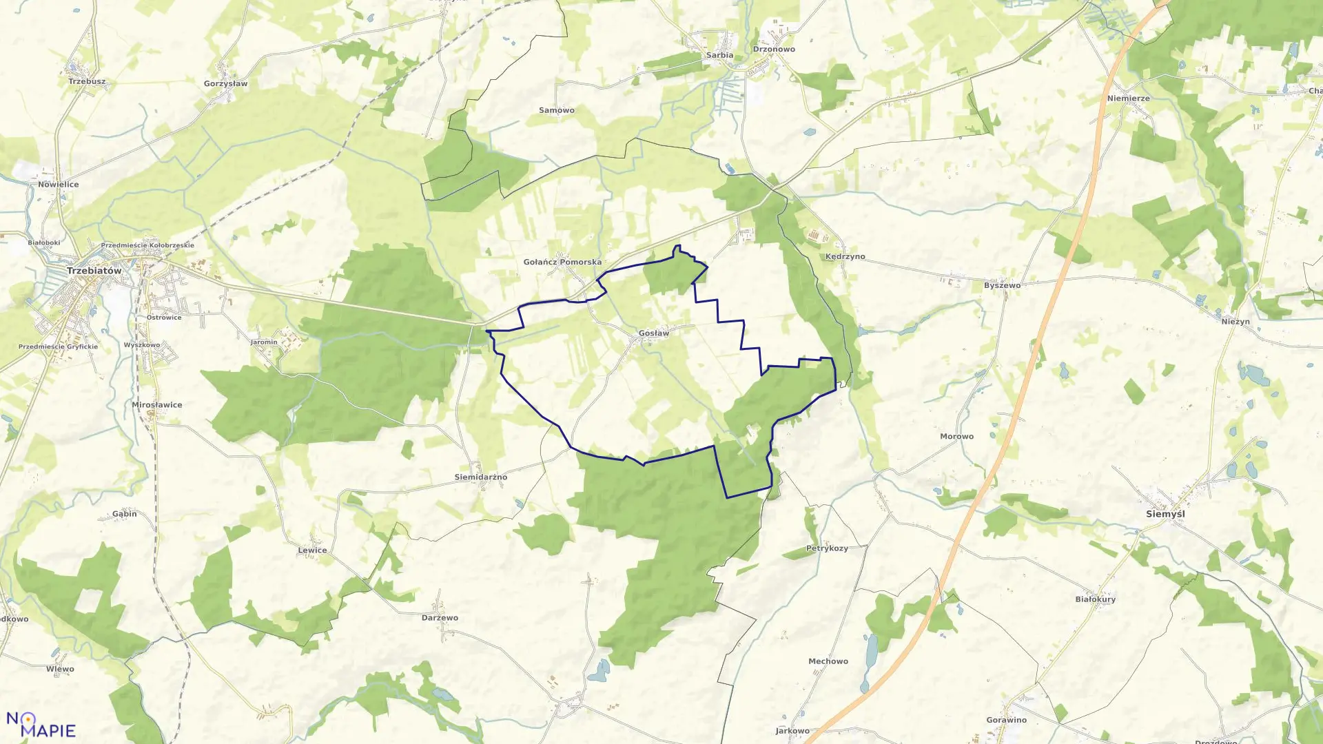 Mapa obrębu Gosław w gminie Trzebiatów