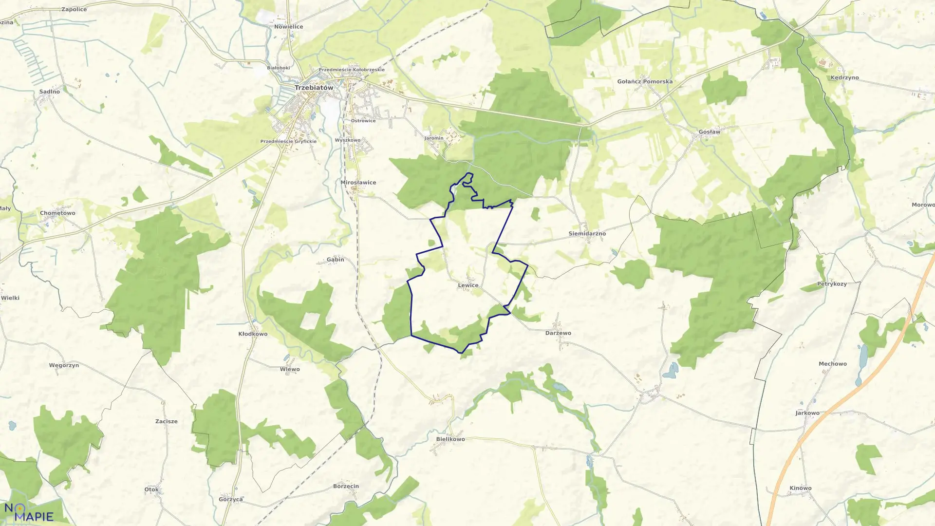 Mapa obrębu Lewice w gminie Trzebiatów