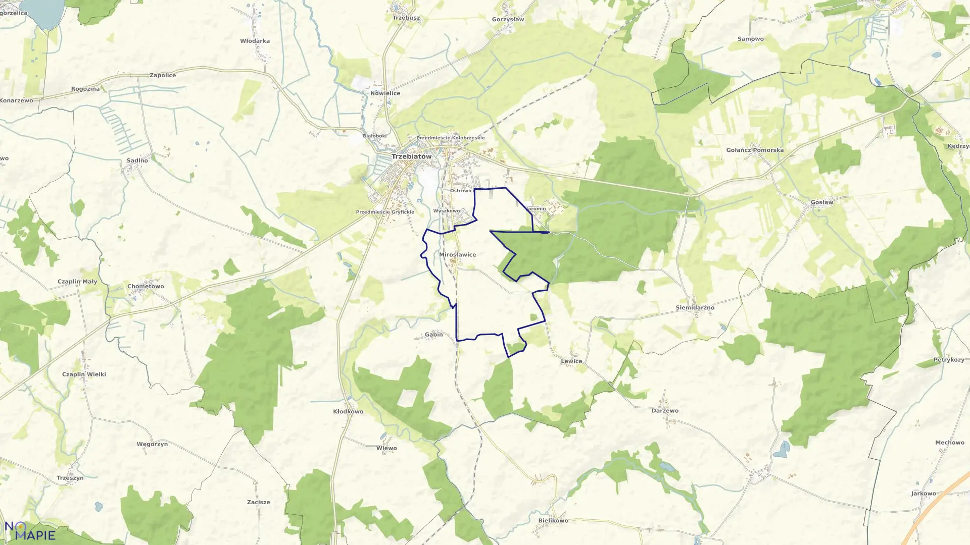 Mapa obrębu Mirosławice w gminie Trzebiatów