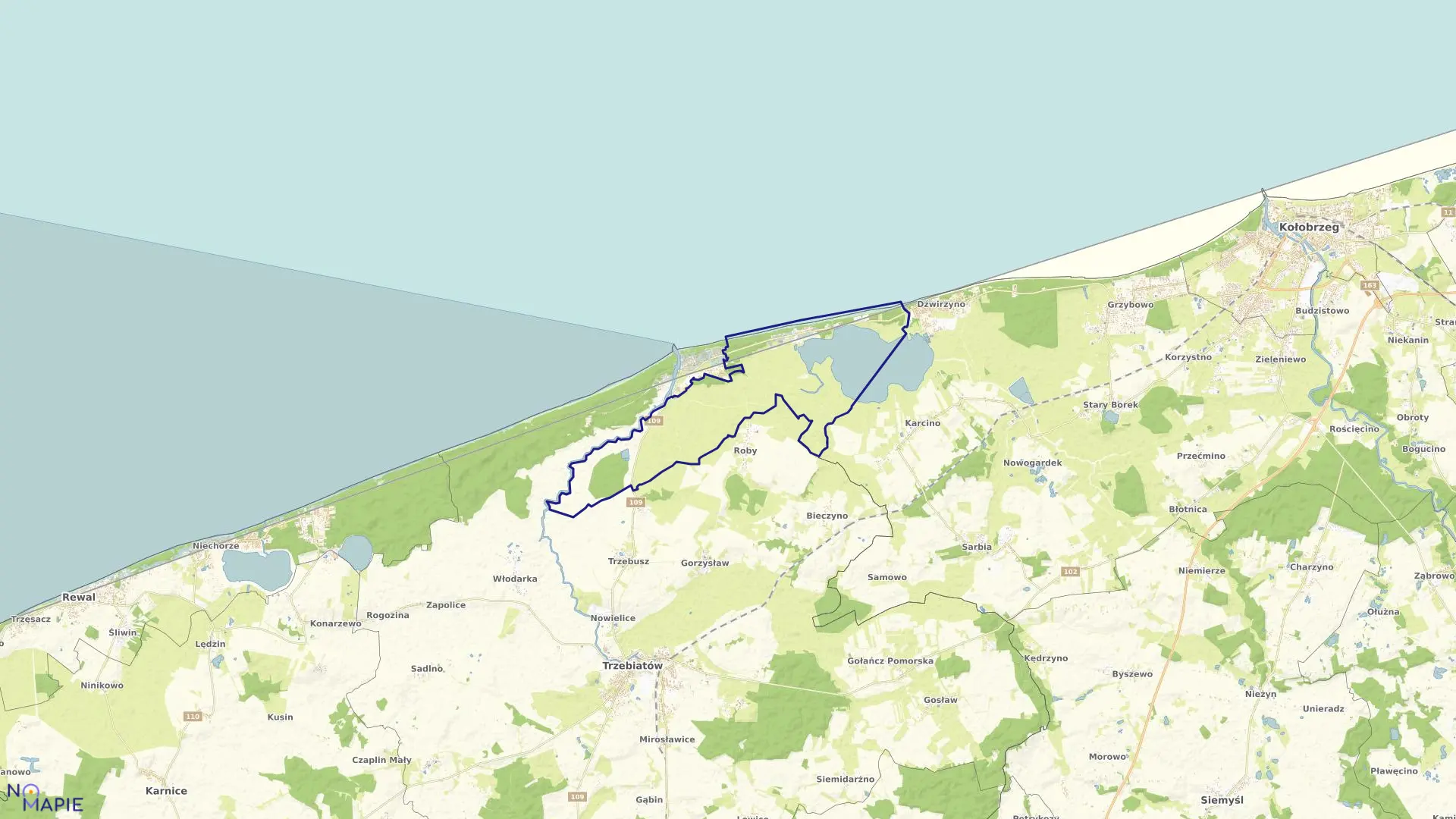 Mapa obrębu Mrzeżyno - 3 w gminie Trzebiatów