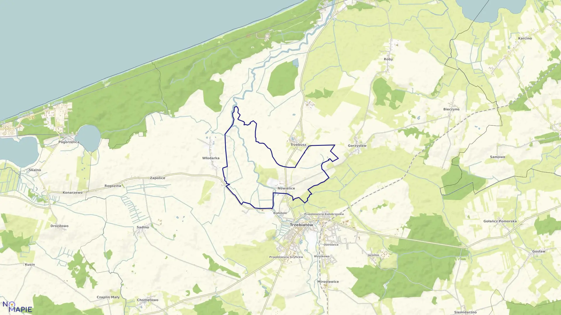 Mapa obrębu Nowielice w gminie Trzebiatów