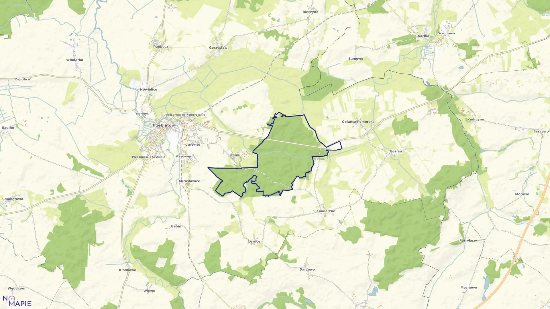 Mapa obrębu Paliczyno w gminie Trzebiatów