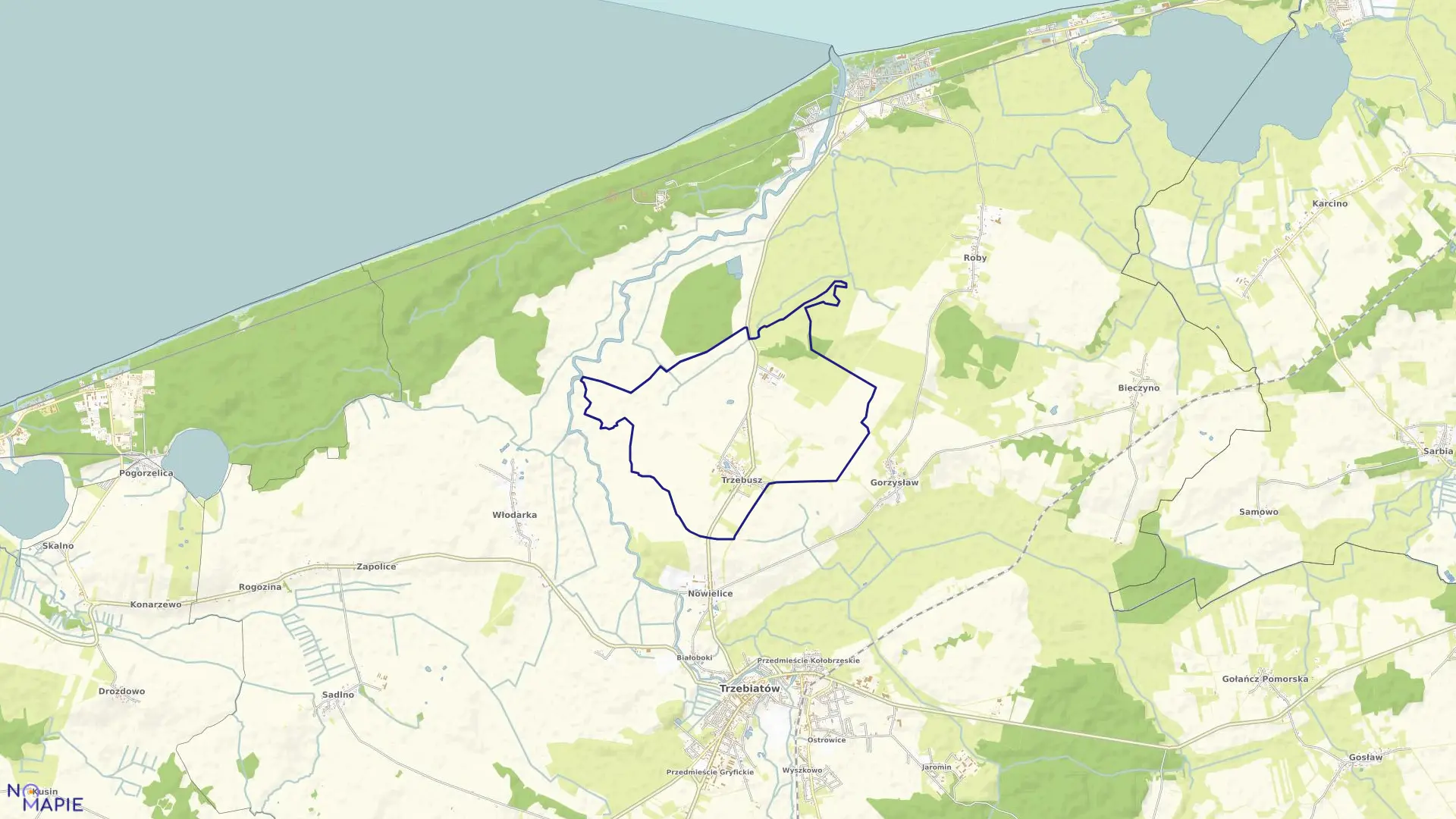 Mapa obrębu Trzebusz w gminie Trzebiatów